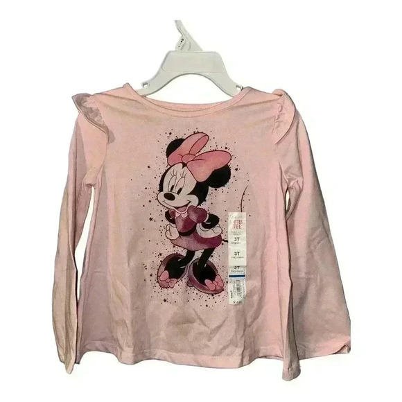 Jumping Beans Girls Pink Minnie Mouse Long Sleeve Tee, 3T - Picture 1 of 5